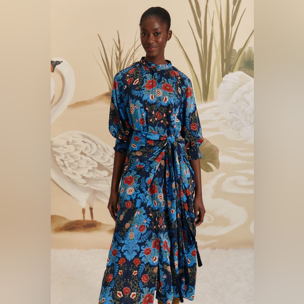 Farm Rio Blue Arabesque Floral Midi Dress - Picture 2 of 7